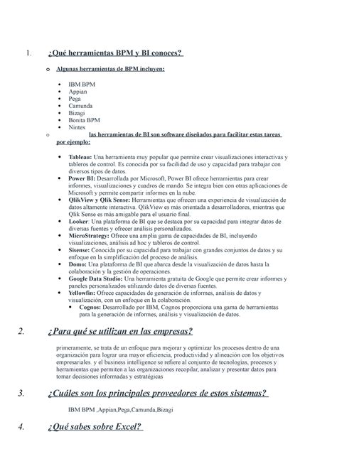 Qué herramientas BPM y BI conoces S2 1 Qué herramientas BPM y BI