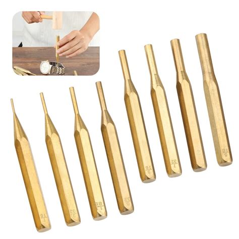 8Pcs Brass Punch Set Non Marring Professional Brass Drive Pin Punches