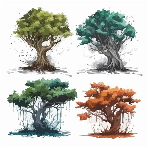 Premium Vector Big Tree Set Tree Watercolor Painting Package