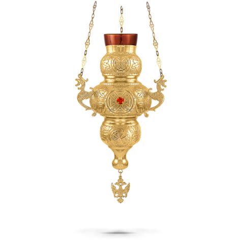 Orthodox Vigil Oil Candle Kerkyraiko N Gold Plated With Red Stones