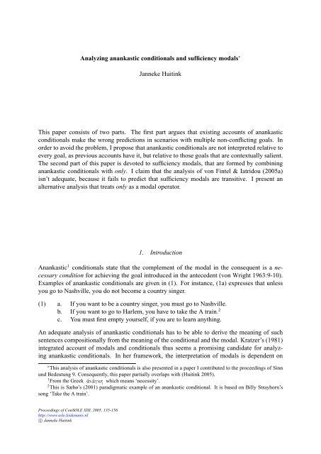 Analyzing anankastic conditionals and sufficiency modalsâ Janneke ...