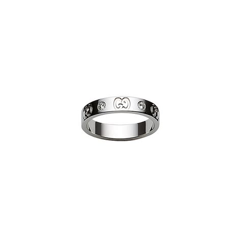 Gucci 18ct White Gold And Diamond Slim Gg Ring Size Q R Ernest Jones