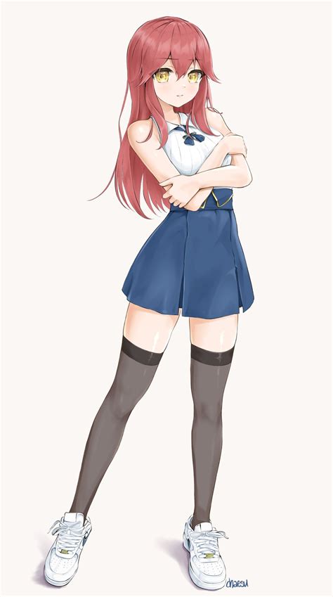 Safebooru 1girl Bangs Blue Skirt Blush Breasts Chaesu Crossed Arms