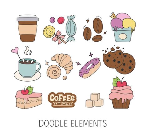 Premium Vector Set Of Doodle Sweets Food On White Cakes Biscuits