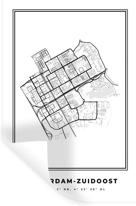 Muurstickers Sticker Folie Plattegrond Amsterdam Zuidoost Zwart