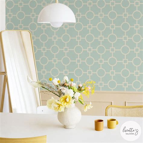 Retro Mint Green Geometric Wallpaper, Removable Wallpaper and ...