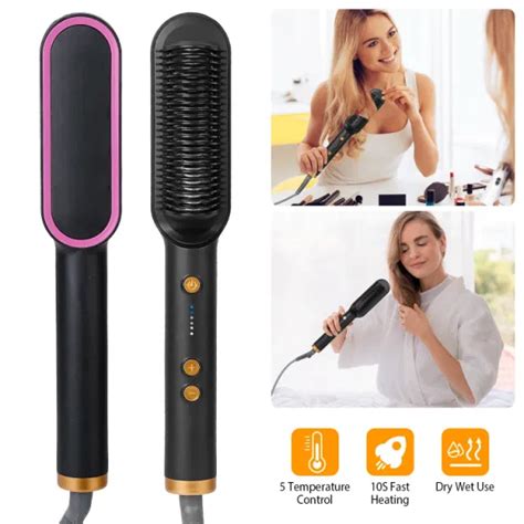 Dropship Electric Hair Straightener Brush Straightening Curler Brush Hot Comb 5 Temperature