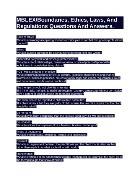 MBLEX Boundaries Ethics Laws And Regulations Questions And Answers