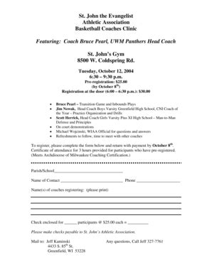 Fillable Online Sje Coaches Clinicpdf Parkview Parochial League Fax