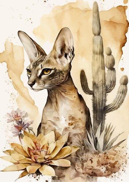 Oeuvre D Aquarelle De Chat Sphinx Mystique Et Enchanteur Vecteur Premium