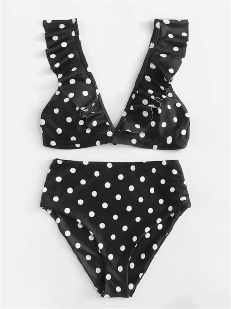 Shein Polka Dot Ruffle Bikini Set Hailey Baldwin In A Polka Dot