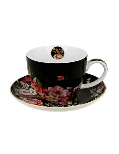 Duo Filiżanka ze spodkiem 470ml jumbo VINTAGE FLOWERS Black