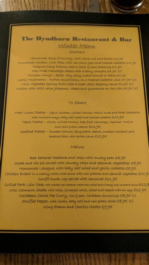 Menu At The Hyndburn Bridge Pub And Bar Accrington