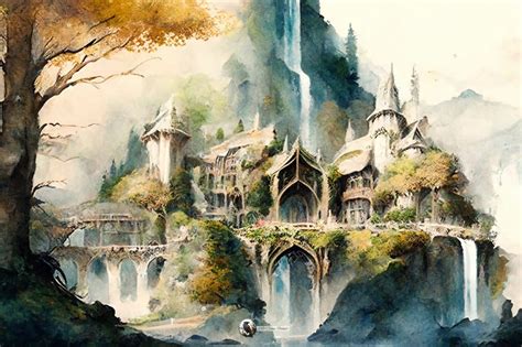 Rivendell Watercolor Painting Lord Of The Rings Art Fantasy Art