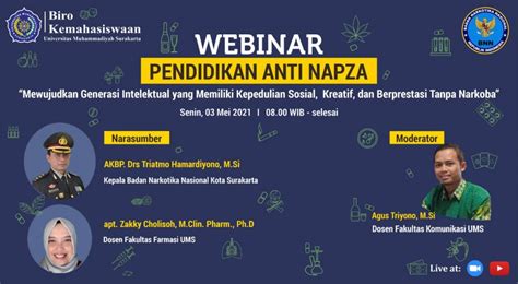 Webinar Pendidikan Anti Napza Biro Kemahasiswaan Ums