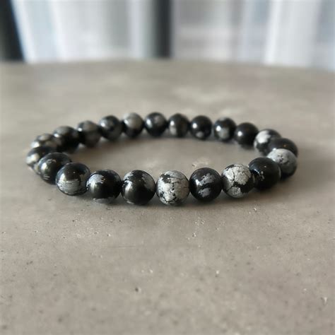 Snowflake Black Obsidian Bracelet Genuine Obsidian Bracelet