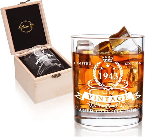 LIGHTEN LIFE 81st Birthday Gifts For Men 360ml 1943 Whiskey Glass In