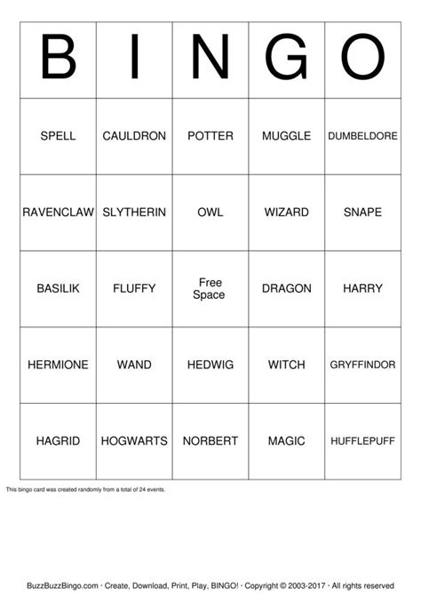 Harry Potter Bingo Bingo Cards To Download Print And Customize