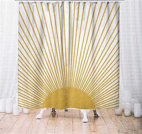 Boho Shower Curtain Mid Century Modern Sun Bohemian Retro Etsy