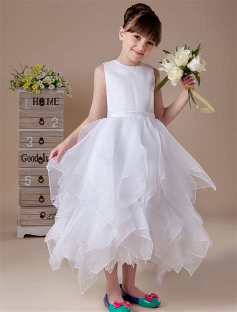 Blumenm Dchen Kleider Wei Abendkleider F R Hochzeit Organza Rmellos