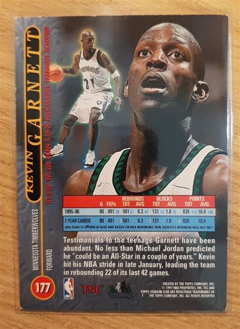 1996 97 TOPPS STADIUM CLUB KEVIN GARNETT 177 MINNESOTA TIMBERWOLVES EBay