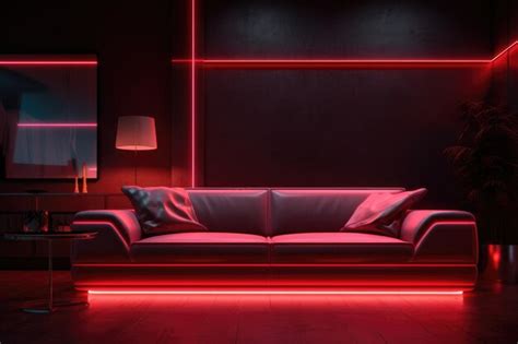 Premium Photo Futuristic Red Neon Living Room