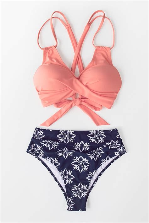 Einfarbiger Bikini Mit Boho Print Und High Waist Cupshe Deutschland