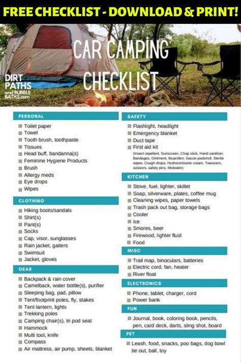 Car Camping Checklist