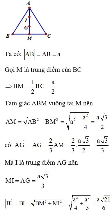 Cho tam giác ABC đều cạnh a và G là trọng tâm Gọi I là trung điểm của