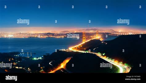 Golden Gate Bridge in San Francisco at night panorama Stock Photo - Alamy