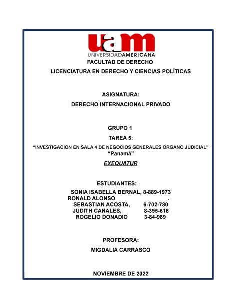 Grupo 1 Tema 5 Exequátur Facultad De Derecho Licenciatura En Derecho