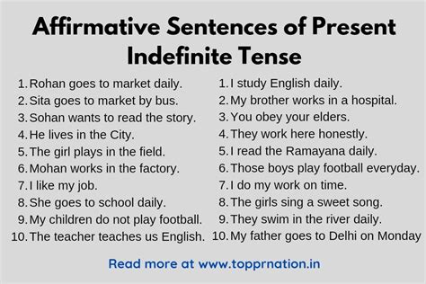 Affirmative Sentences Of Present Indefinite Tense