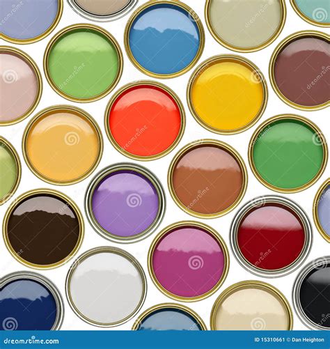 Selection Of Open Paint Tins With Many Colors Stock Image Image Of