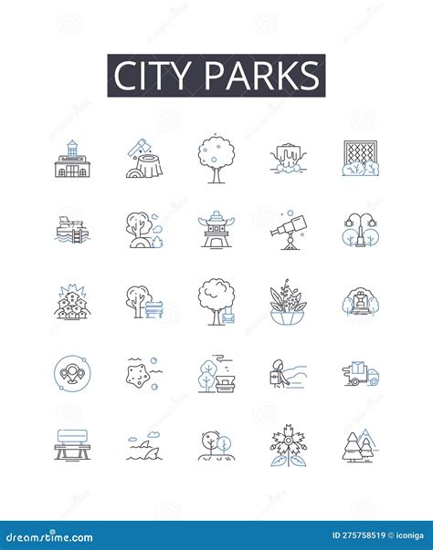 City Parks Line Icons Collection Urban Gardens Metropolitan Squares