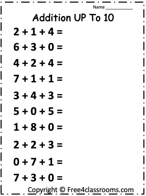 Free Addition Up to 10 Math Worksheet - Free Worksheets - Free4Classrooms