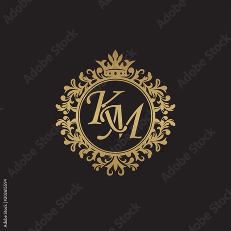 Initial letter KM, overlapping monogram logo, decorative ornament badge ...