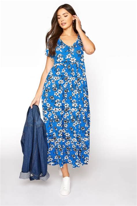 Lts Blue Floral Print Midi Dress Long Tall Sally