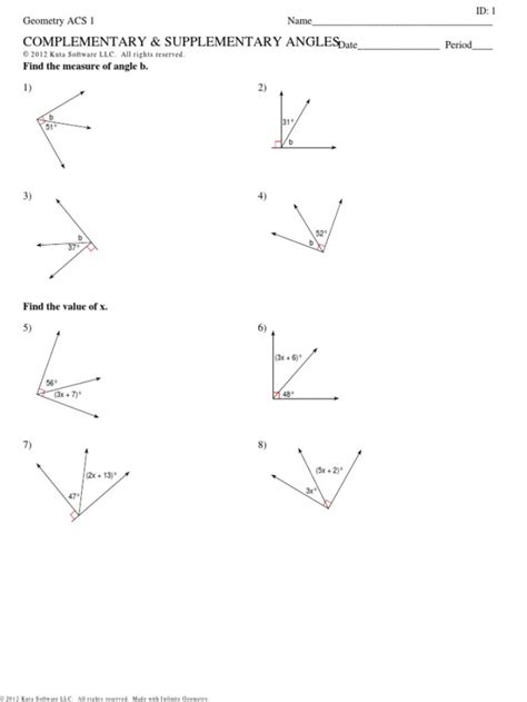 Complementary And Supplementary Angles Worksheet Pdf