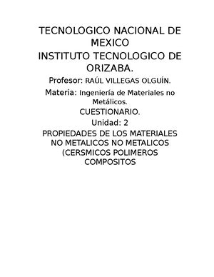 Cuestionario Unidad 1 TECNOLOGICO NACIONAL DE MEXICO INSTITUTO