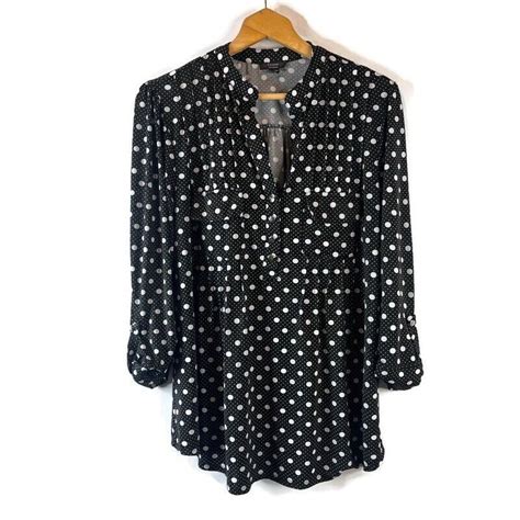 Cocomo Womens Top Size X Black White Polka Dot Sleeve V Neck Chest