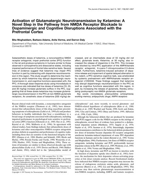 Pdf Activation Of Glutamatergic Neurotransmission By Ketamine A