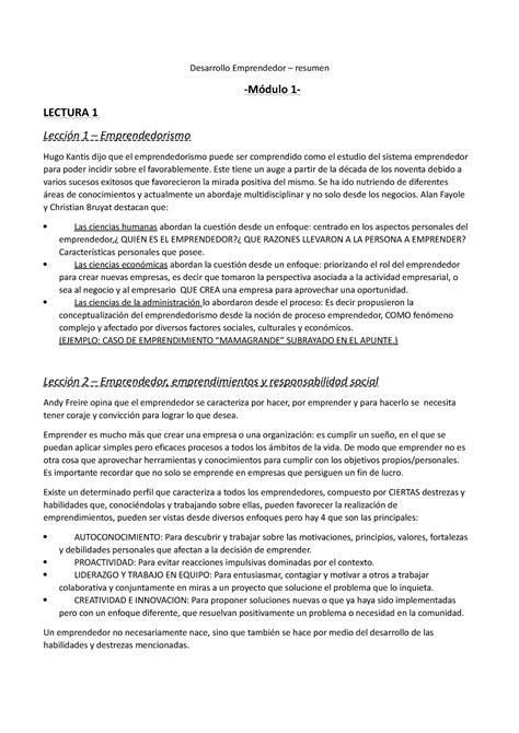 Desarrollo Emprendedor Resumen Modulo Lecturas Y