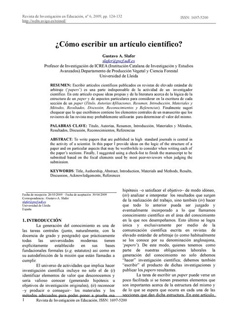 Como Escribir Un Articulo Cientifico 1 Revista De Investigación En Educación Issn 1697