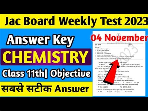 Jac Board Weekly Test Class Th Chemistry Answer Key Chemistry Answer