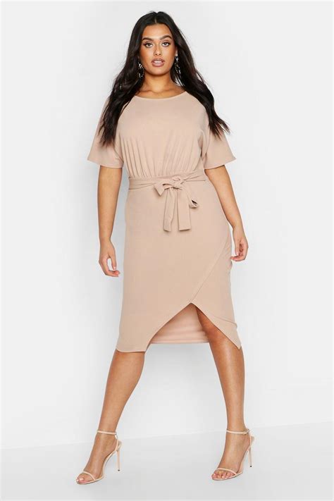 Plus Slash Neck Tie Waist Midi Dress Boohoo