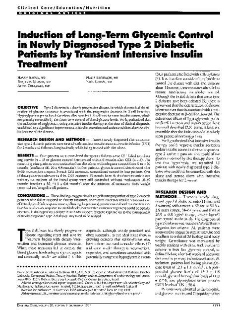 Pdf Induction Of Long Term Glycemic Control In Newly Diagnosed Type 2 Diabetic Patients By