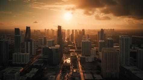 Premium AI Image | A cityscape with a sunset in the background