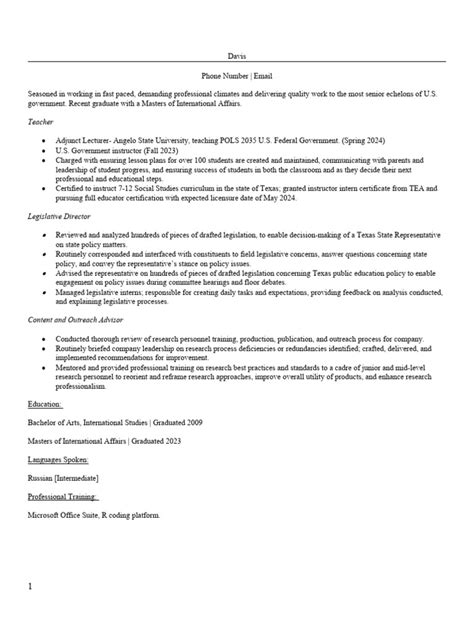 Davis Resume Download Free Pdf Teachers Policy