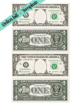 1 Dollar Bill Template - Letter page ready to print (FRONT and BACK)