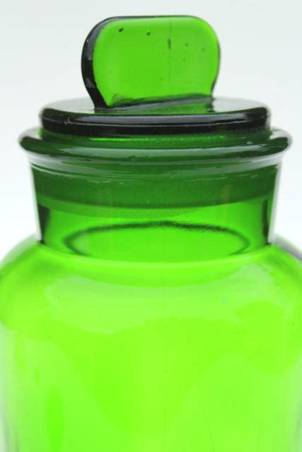 Vintage Green Glass Canister Large Apothecary Jar Bottle W Glass